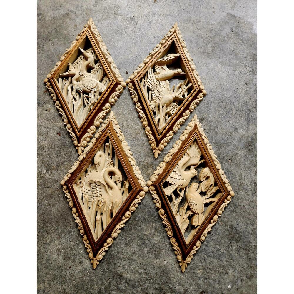 3D Vintage 1973 Burnwood Bird Plaques (4) Ducks Swans Doves Egrets